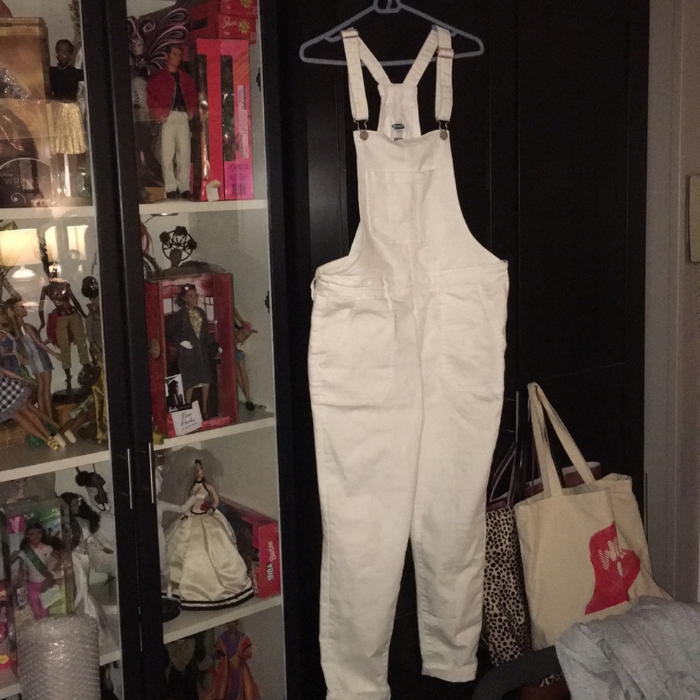 Old Navy White Skinny Overalls